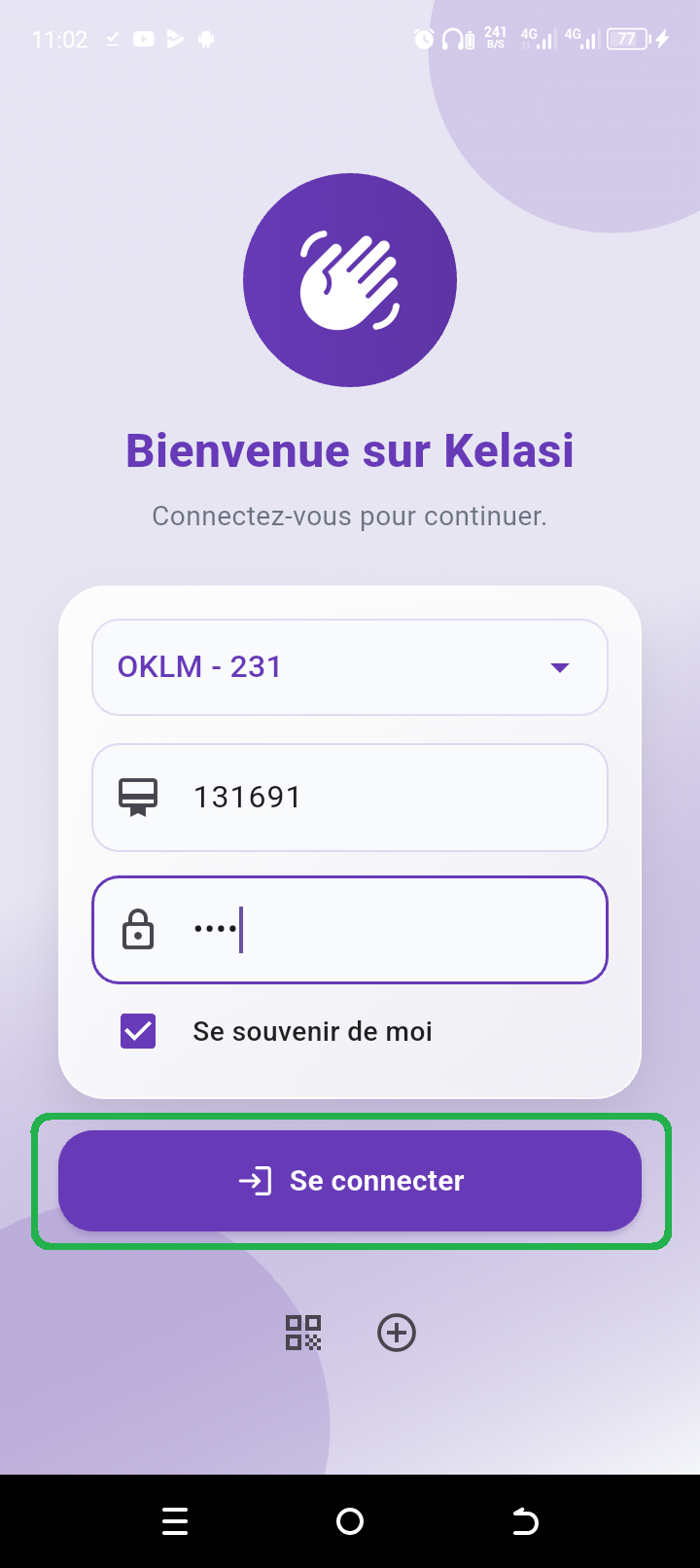 Aperçu de l'application KELASI une fois la connexion réussie